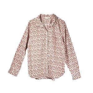 Garnet Hill, organic Pima floral cotton button down long sleeve shirt, NWOT 14